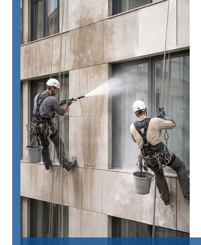 Послестроительная мойка фасада промышленным альпинизмом в Рузаевке