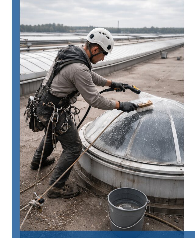 Мойка зенитных фонарей на кровле для промышленных объектов в Рузаевке