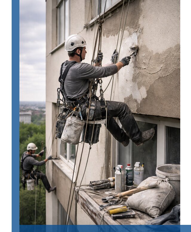 Косметический ремонт фасада зданий в Рузаевке промышленными альпинистами