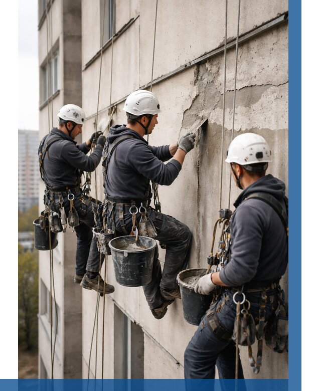 Ремонт бетонных элементов фасада в Рузаевке от 2592 р. | ВЫСОТНИК-Рзв