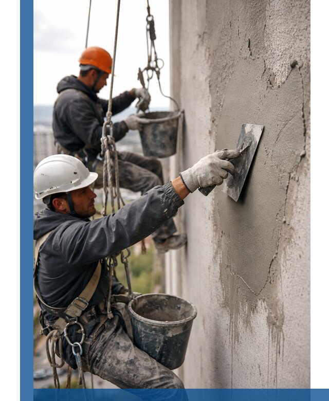 Штукатурка фасада на высоте в Рузаевке профессиональные работы