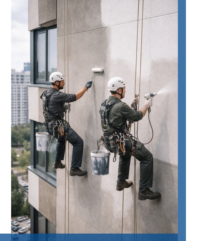 Покраска фасада альпинистами в Рузаевке от 311 р. | ВЫСОТНИК-Рзв