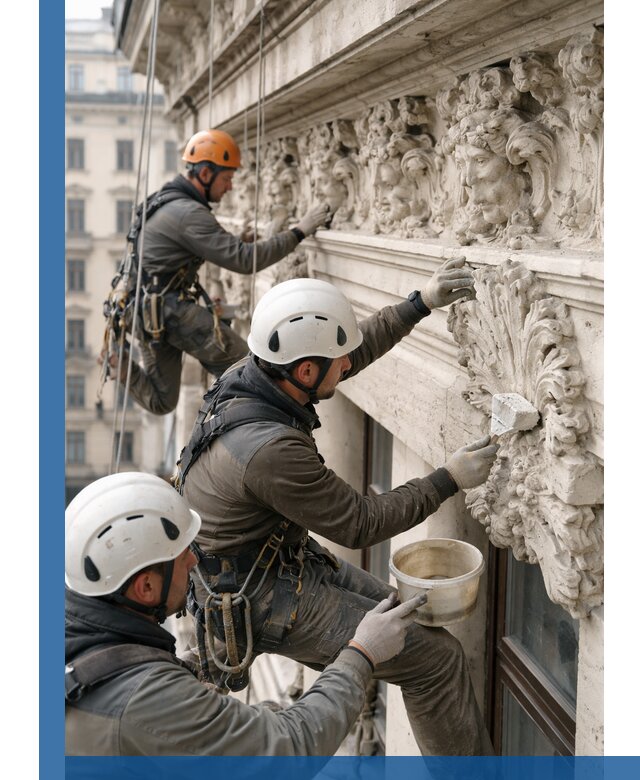 Реставрация фасадной лепнины с высотными работами в Рузаевке