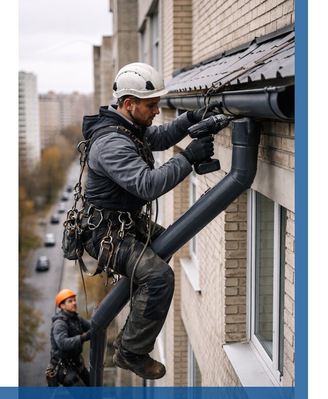 Монтаж водосточной системы на здании в Рузаевке от 5184 р. | ВЫСОТНИК-Рзв