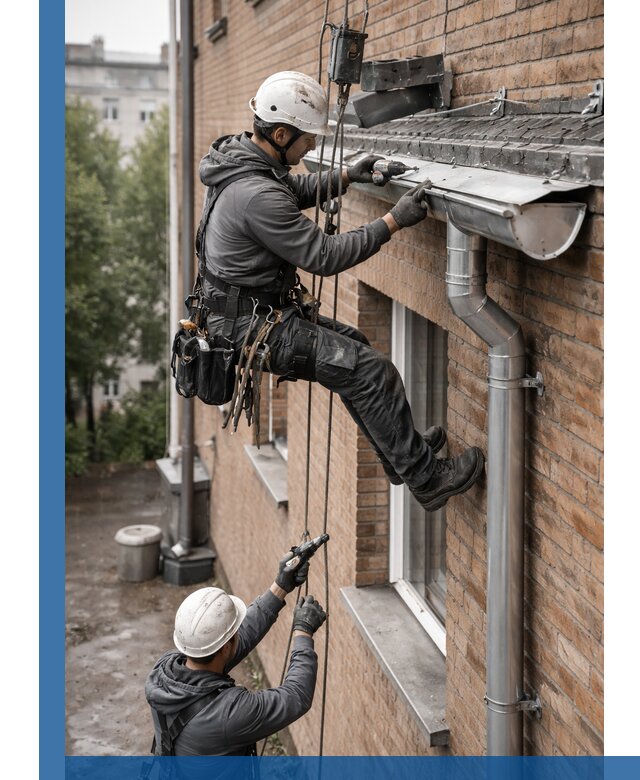 Монтаж водосточной системы на здании в Рузаевке под ключ