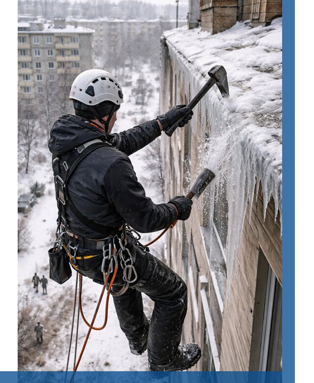 Сбивание сосулек с крыши в Рузаевке по цене от 4666 р. | ВЫСОТНИК-Рзв