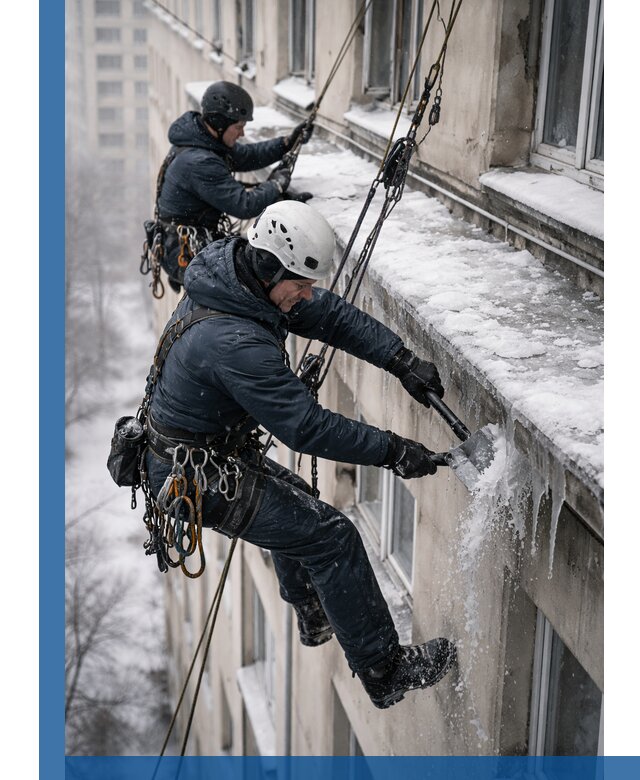 Удаление наледи и сосулек с карнизов в Рузаевке профессионально