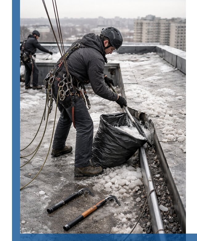 Аварийная очистка кровли в Рузаевке от промальпинистов