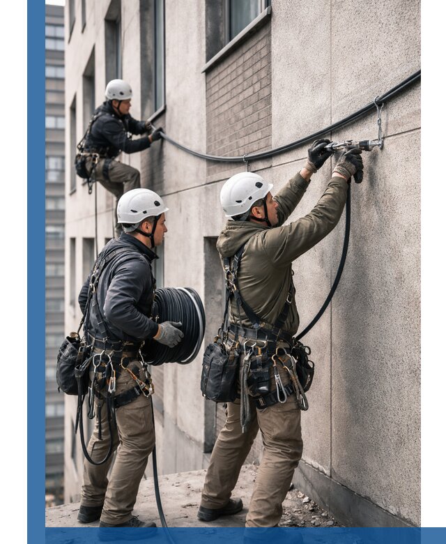 Прокладка кабеля по фасаду в Рузаевке, профессиональный монтаж