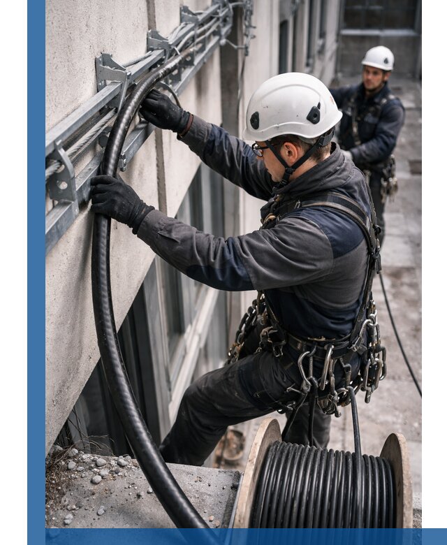 Протяжка кабеля питания на высоте в Рузаевке с гарантией безопасности и качества