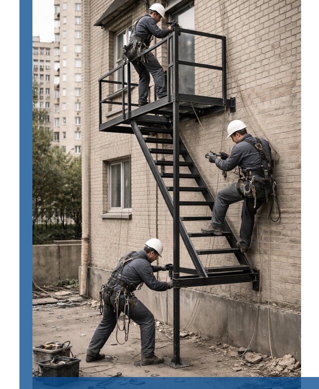 Монтаж пожарной лестницы в Рузаевке, установка и крепление