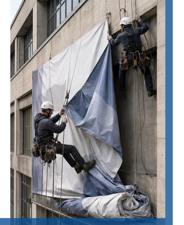 Демонтаж баннеров с фасада в Рузаевке от 4666 р. | ВЫСОТНИК-Рзв