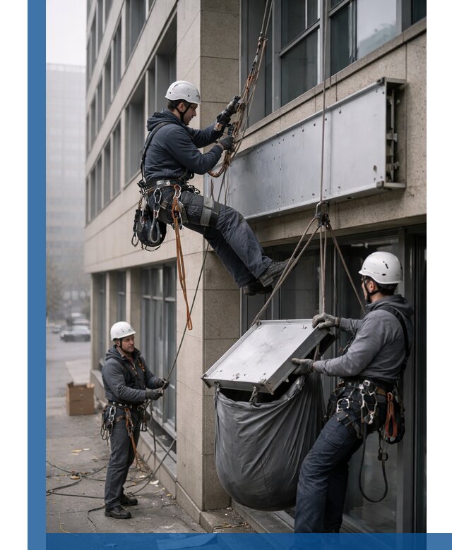 Демонтаж рекламной вывески с высотными работами в Рузаевке