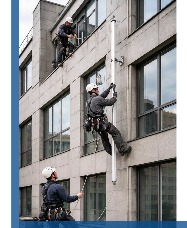 Монтаж флагштока на фасаде здания с креплением и герметикой в Рузаевке