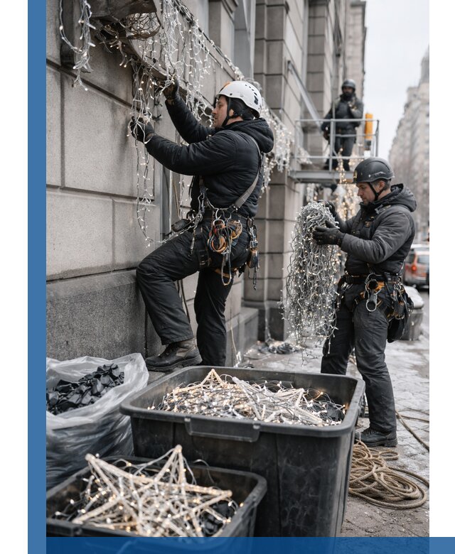 Демонтаж новогоднего оформления и гирлянд в Рузаевке