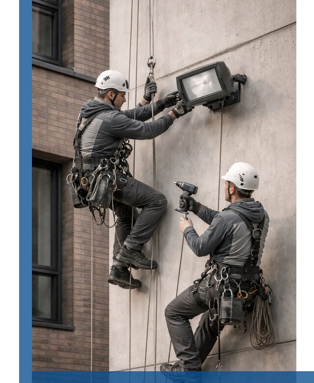 Профессиональный монтаж фасадных прожекторов в Рузаевке под ключ