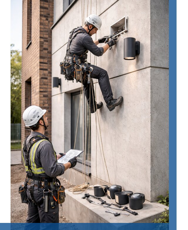 Монтаж фасадного освещения в Рузаевке от 2592 р. | ВЫСОТНИК-Рзв