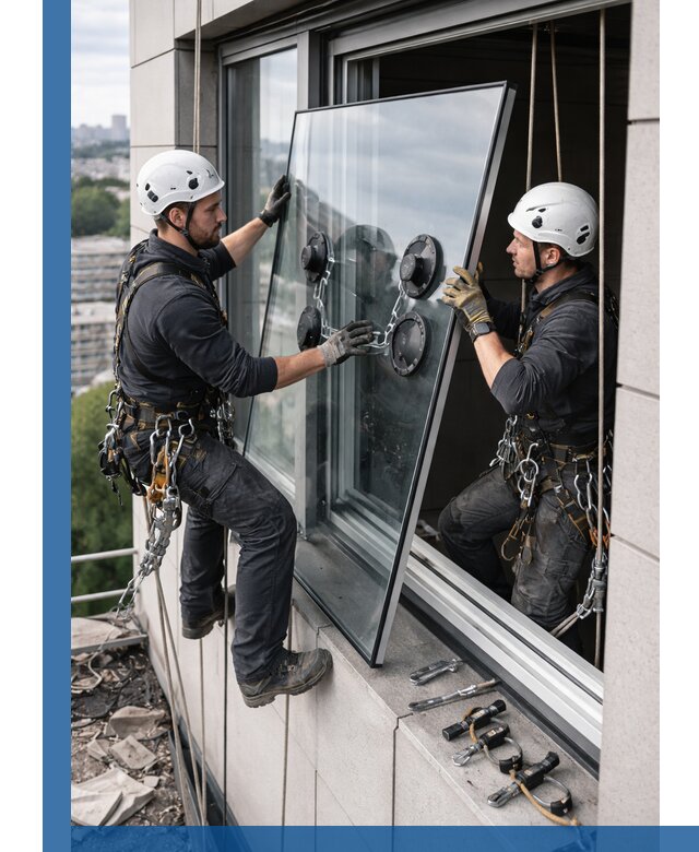 Замена стеклопакетов на высоте с промышленными альпинистами в Рузаевке