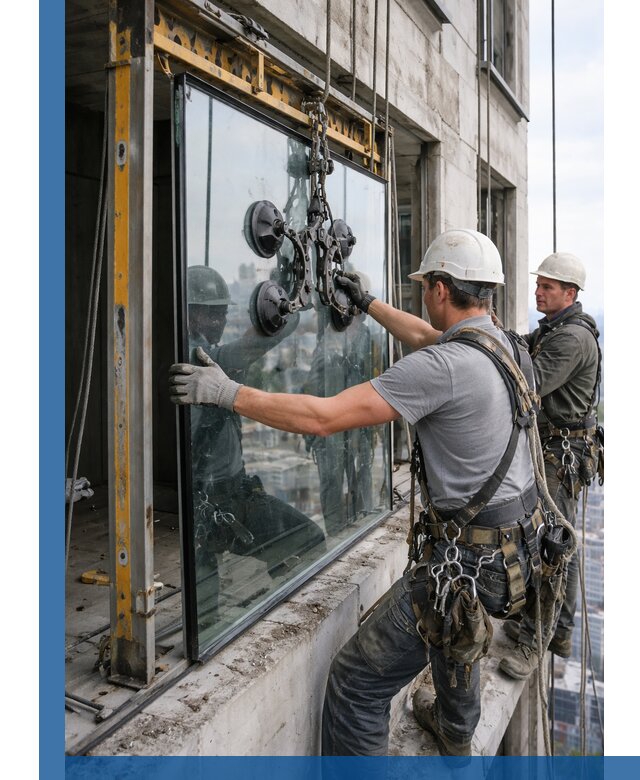 Монтаж стеклопакетов на высоте в Рузаевке с промышленным альпинизмом