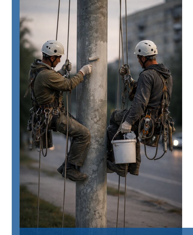 Покраска опор освещения и антикоррозийная защита в Рузаевке