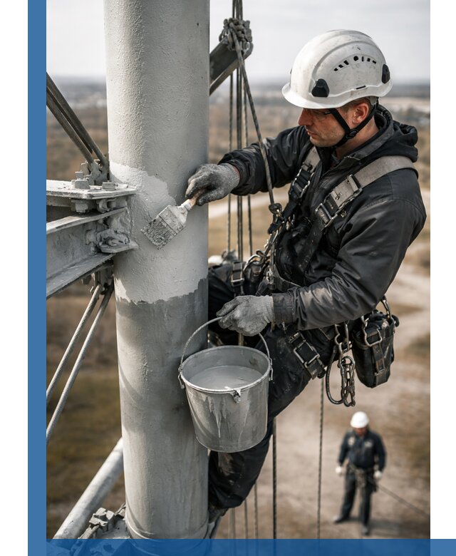 Покраска мачт связи в Рузаевке промышленными альпинистами
