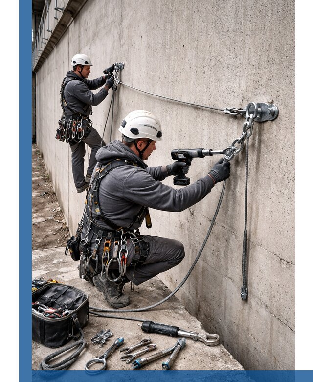 Монтаж анкерных линий высотной безопасности в Рузаевке